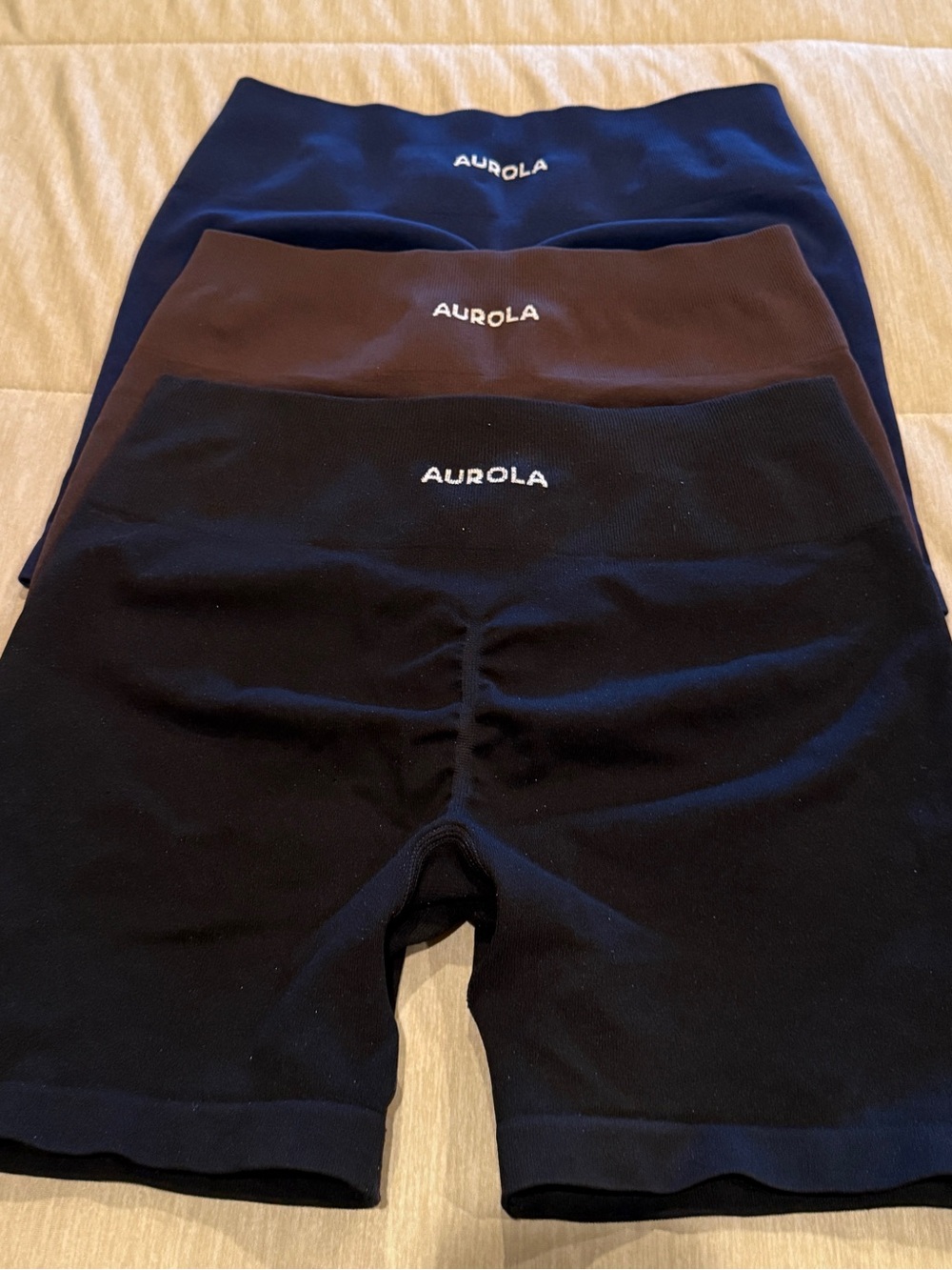 AUROLA Power Workout Shorts - Black, Brown, Navy (3-Pack)